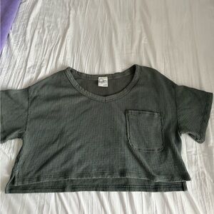 OFFLINE by Aerie green cropped waffle tee